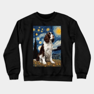 English Springer Spaniel Dog Breed Painting in a Van Gogh Starry Night Art Style Crewneck Sweatshirt